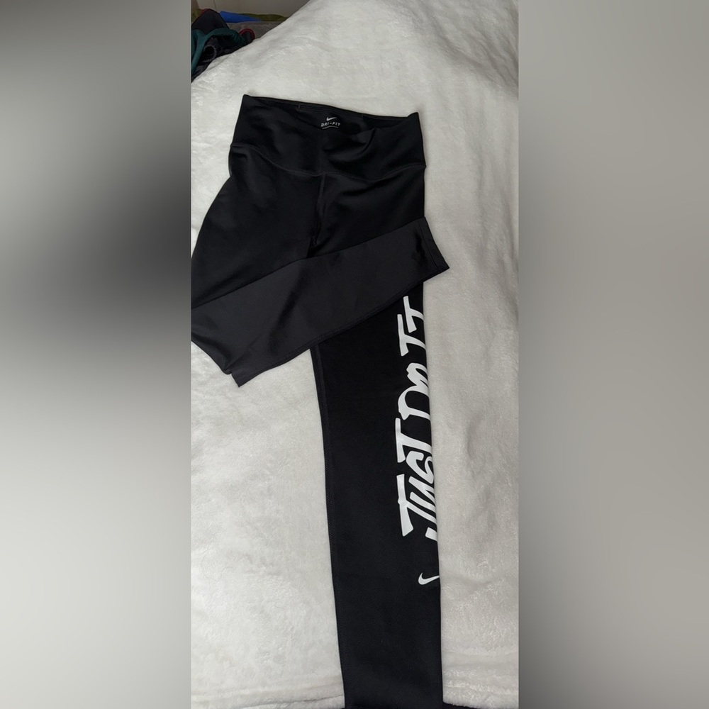 Nike Black Leggings with White Just Do It Graphics size M 25”